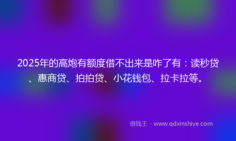 2025年的高炮有额度借不出来是咋了有：读秒贷、惠商贷、拍拍贷、小花钱包、拉卡拉等。