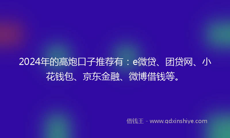 2024年的高炮口子推荐有：e微贷、团贷网、小花钱包、京东金融、微博借钱等。