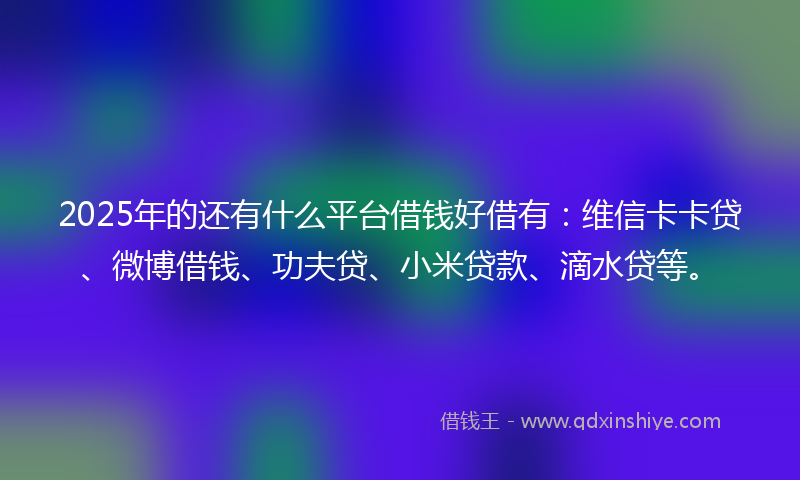 2025年的还有什么平台借钱好借有：维信卡卡贷、微博借钱、功夫贷、小米贷款、滴水贷等。