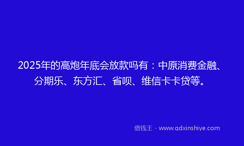 2025年的高炮年底会放款吗有：中原消费金融、分期乐、东方汇、省呗、维信卡卡贷等。
