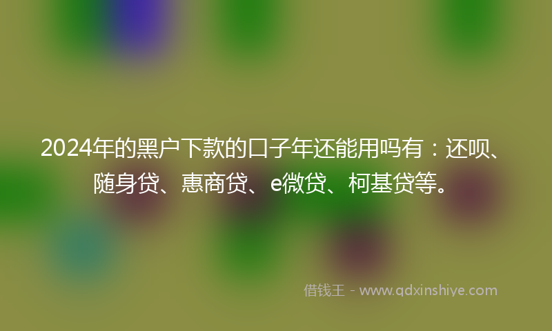 2024年的黑户下款的口子年还能用吗有：还呗、随身贷、惠商贷、e微贷、柯基贷等。