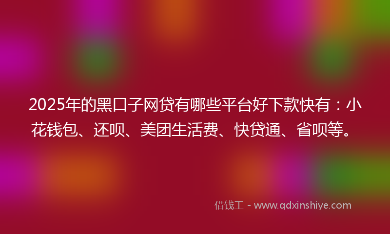 2025年的黑口子网贷有哪些平台好下款快有：小花钱包、还呗、美团生活费、快贷通、省呗等。