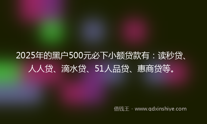 2025年的黑户500元必下小额贷款有：读秒贷、人人贷、滴水贷、51人品贷、惠商贷等。