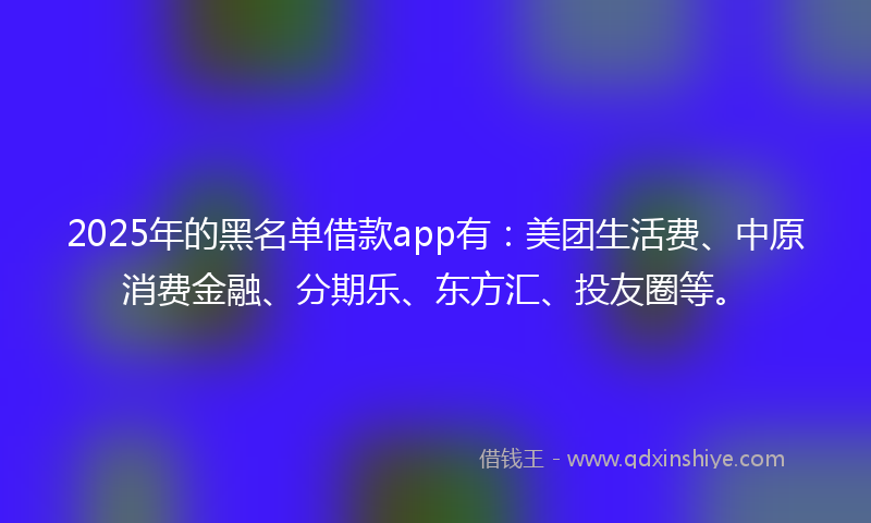 2025年的黑名单借款app有：美团生活费、中原消费金融、分期乐、东方汇、投友圈等。