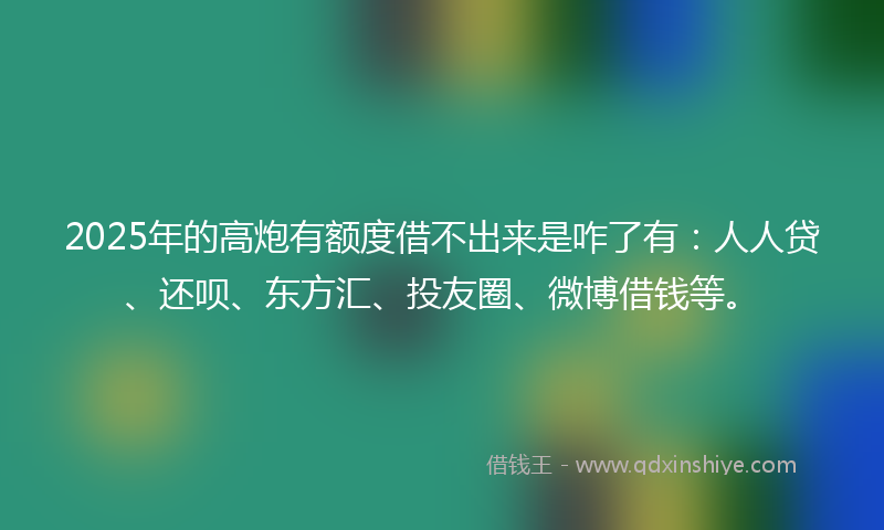 2025年的高炮有额度借不出来是咋了有：人人贷、还呗、东方汇、投友圈、微博借钱等。