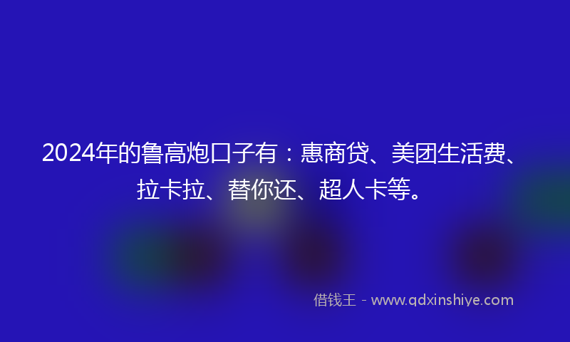 2024年的鲁高炮口子有：惠商贷、美团生活费、拉卡拉、替你还、超人卡等。