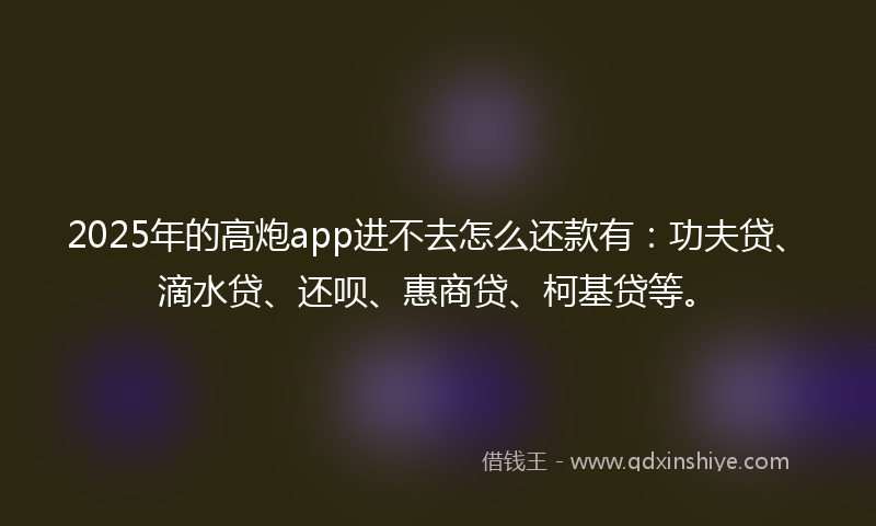 2025年的高炮app进不去怎么还款有：功夫贷、滴水贷、还呗、惠商贷、柯基贷等。