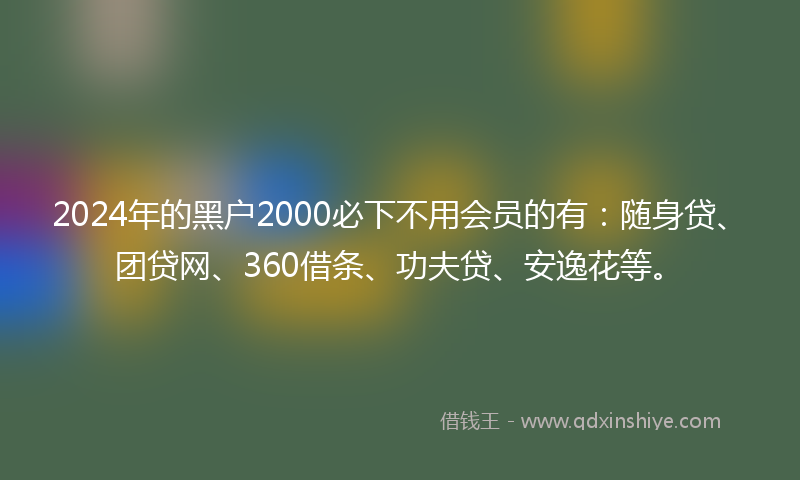 2024年的黑户2000必下不用会员的有：随身贷、团贷网、360借条、功夫贷、安逸花等。