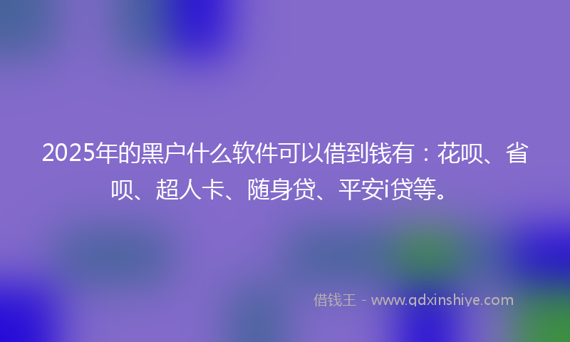 2025年的黑户什么软件可以借到钱有：花呗、省呗、超人卡、随身贷、平安i贷等。