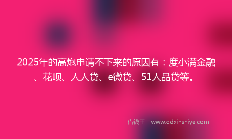 2025年的高炮申请不下来的原因有：度小满金融、花呗、人人贷、e微贷、51人品贷等。