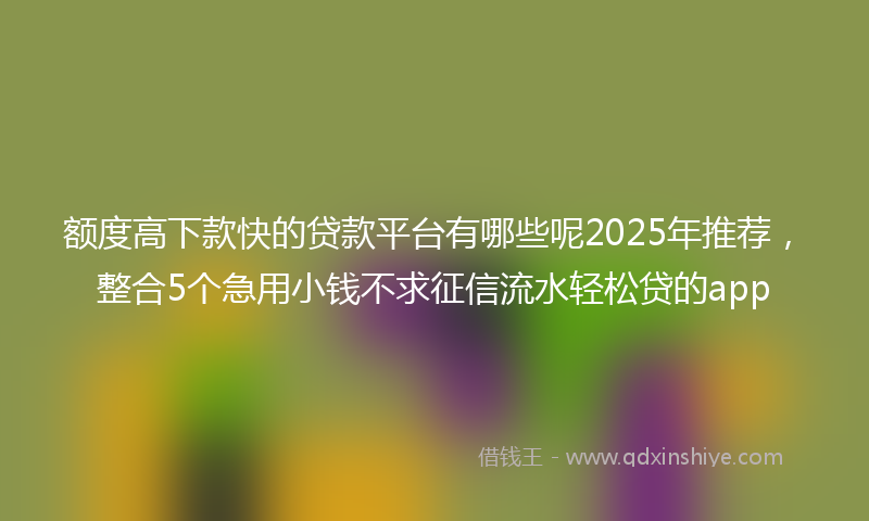 额度高下款快的贷款平台有哪些呢2025年推荐，整合5个急用小钱不求征信流水轻松贷的app