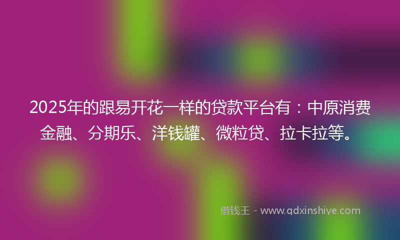 2025年的跟易开花一样的贷款平台有：中原消费金融、分期乐、洋钱罐、微粒贷、拉卡拉等。