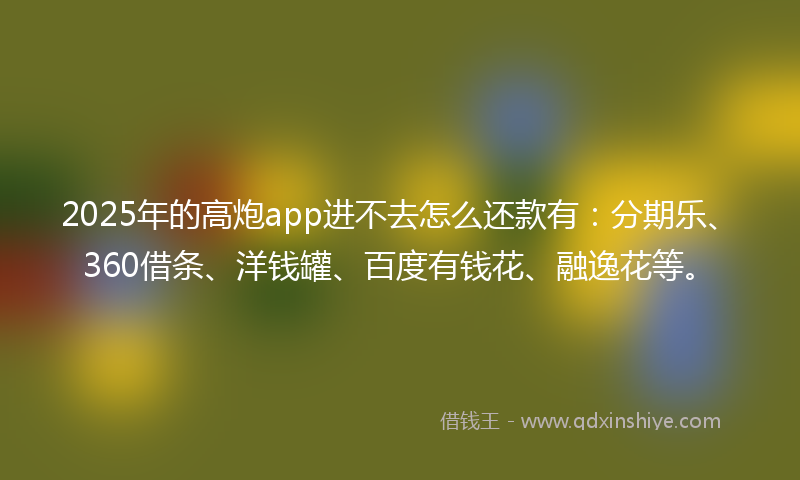 2025年的高炮app进不去怎么还款有：分期乐、360借条、洋钱罐、百度有钱花、融逸花等。