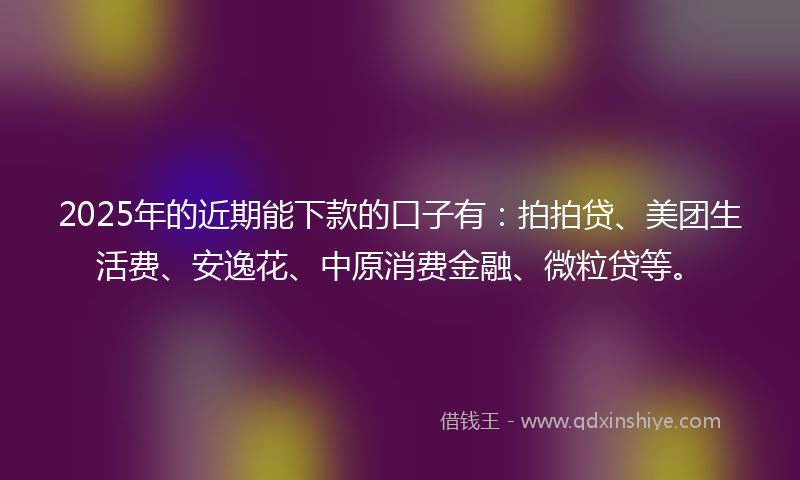 2025年的近期能下款的口子有：拍拍贷、美团生活费、安逸花、中原消费金融、微粒贷等。