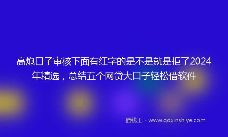高炮口子审核下面有红字的是不是就是拒了2024年精选，总结五个网贷大口子轻松借软件
