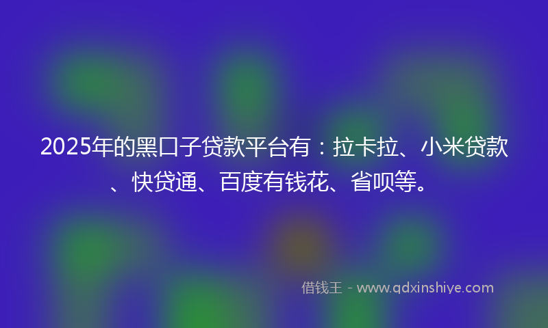 2025年的黑口子贷款平台有：拉卡拉、小米贷款、快贷通、百度有钱花、省呗等。