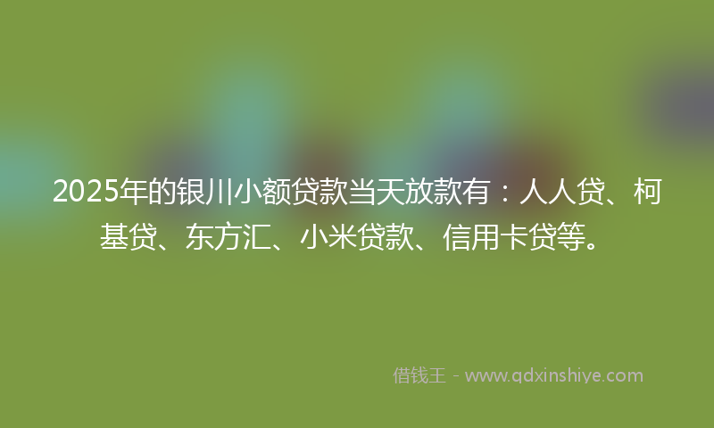 2025年的银川小额贷款当天放款有：人人贷、柯基贷、东方汇、小米贷款、信用卡贷等。