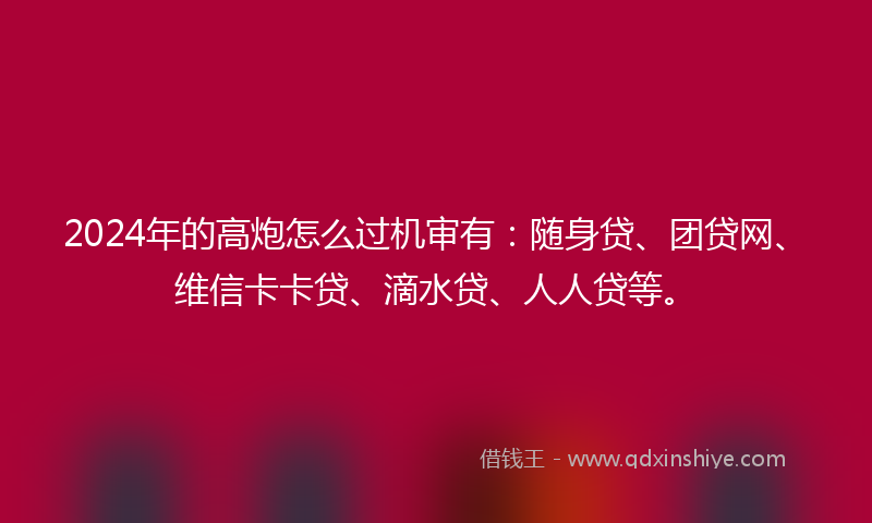2024年的高炮怎么过机审有：随身贷、团贷网、维信卡卡贷、滴水贷、人人贷等。