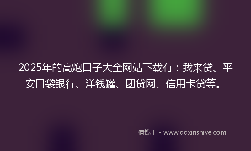 2025年的高炮口子大全网站下载有：我来贷、平安口袋银行、洋钱罐、团贷网、信用卡贷等。