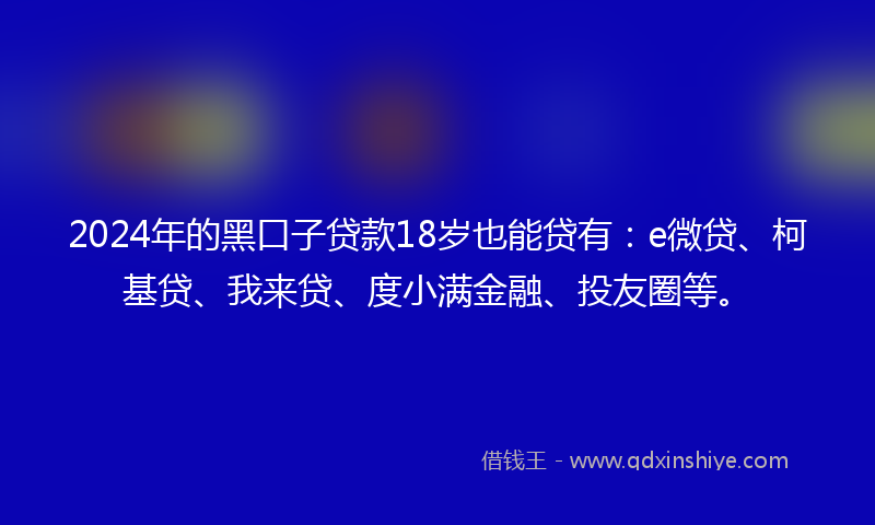 2024年的黑口子贷款18岁也能贷有：e微贷、柯基贷、我来贷、度小满金融、投友圈等。