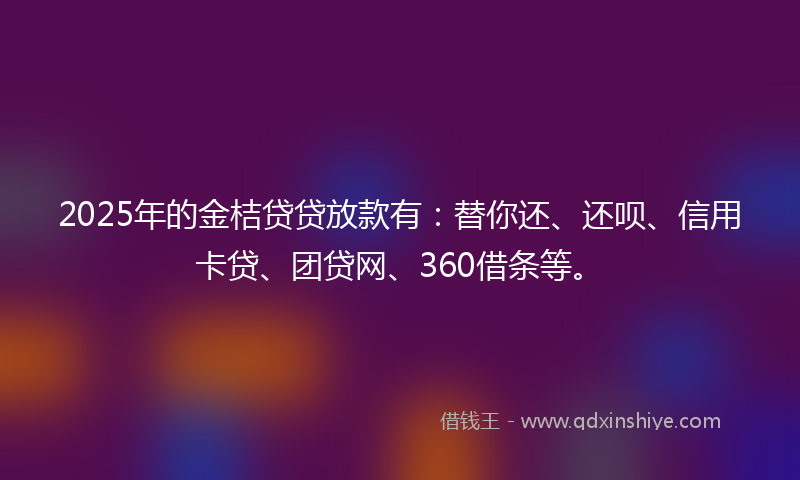 2025年的金桔贷贷放款有：替你还、还呗、信用卡贷、团贷网、360借条等。