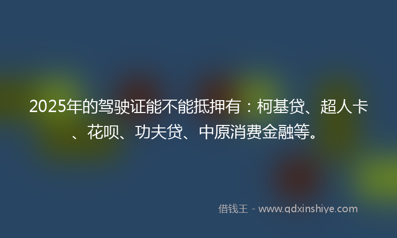 2025年的驾驶证能不能抵押有：柯基贷、超人卡、花呗、功夫贷、中原消费金融等。