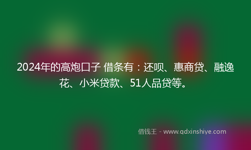 2024年的高炮口子 借条有：还呗、惠商贷、融逸花、小米贷款、51人品贷等。