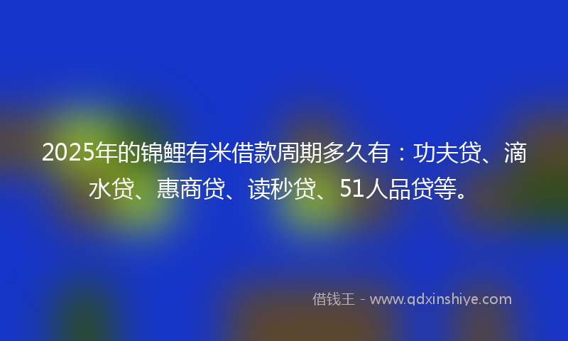 2025年的锦鲤有米借款周期多久有：功夫贷、滴水贷、惠商贷、读秒贷、51人品贷等。