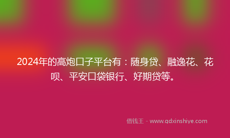 2024年的高炮口子平台有：随身贷、融逸花、花呗、平安口袋银行、好期贷等。