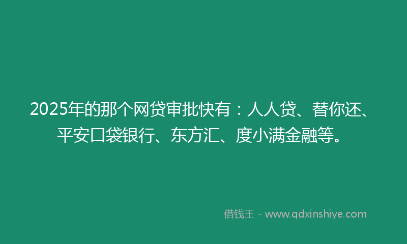 2025年的那个网贷审批快有：人人贷、替你还、平安口袋银行、东方汇、度小满金融等。