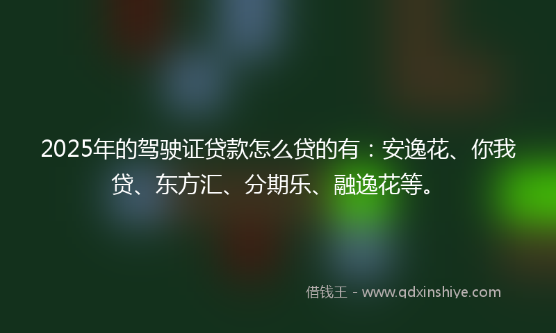 2025年的驾驶证贷款怎么贷的有：安逸花、你我贷、东方汇、分期乐、融逸花等。