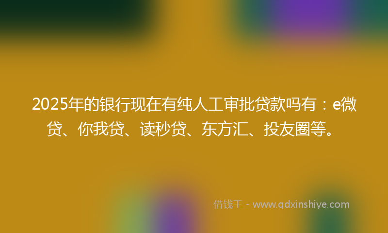 2025年的银行现在有纯人工审批贷款吗有：e微贷、你我贷、读秒贷、东方汇、投友圈等。