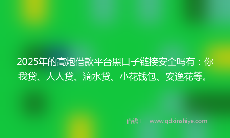 2025年的高炮借款平台黑口子链接安全吗有：你我贷、人人贷、滴水贷、小花钱包、安逸花等。