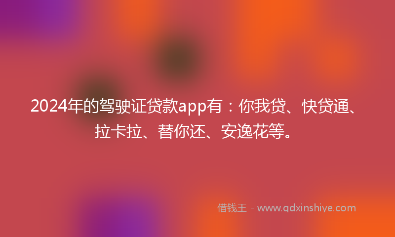 2024年的驾驶证贷款app有：你我贷、快贷通、拉卡拉、替你还、安逸花等。