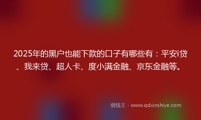 2025年的黑户也能下款的口子有哪些有：平安i贷、我来贷、超人卡、度小满金融、京东金融等。