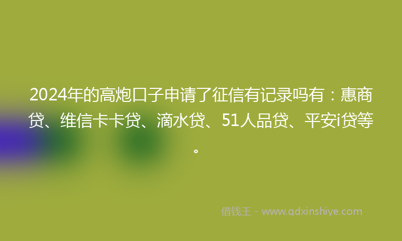 2024年的高炮口子申请了征信有记录吗有：惠商贷、维信卡卡贷、滴水贷、51人品贷、平安i贷等。