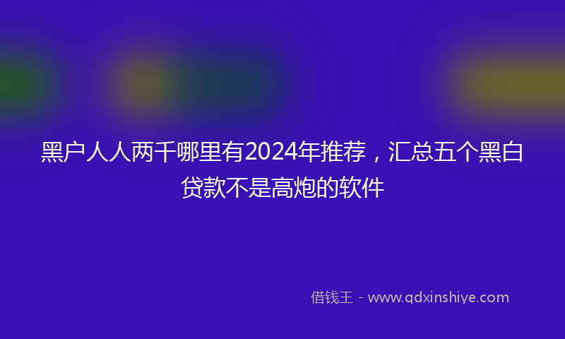 黑户人人两千哪里有2024年推荐，汇总五个黑白贷款不是高炮的软件