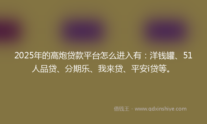 2025年的高炮贷款平台怎么进入有：洋钱罐、51人品贷、分期乐、我来贷、平安i贷等。