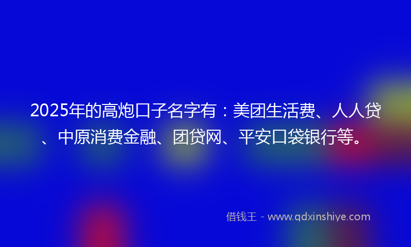 2025年的高炮口子名字有：美团生活费、人人贷、中原消费金融、团贷网、平安口袋银行等。