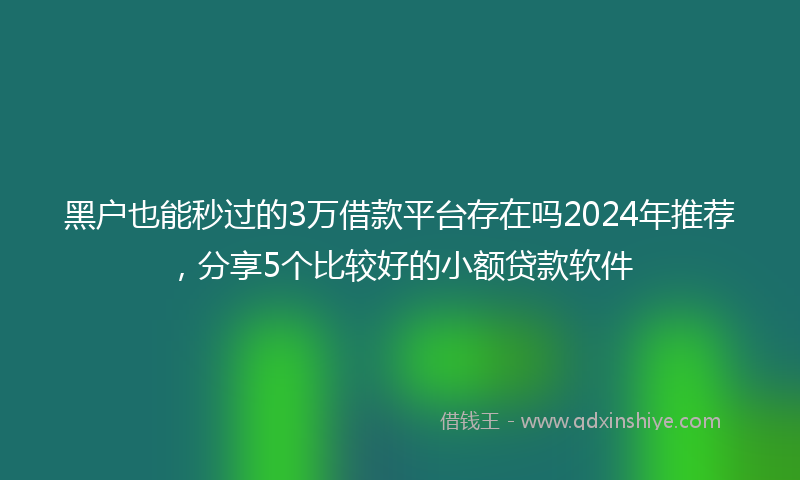 黑户也能秒过的3万借款平台存在吗2024年推荐，分享5个比较好的小额贷款软件