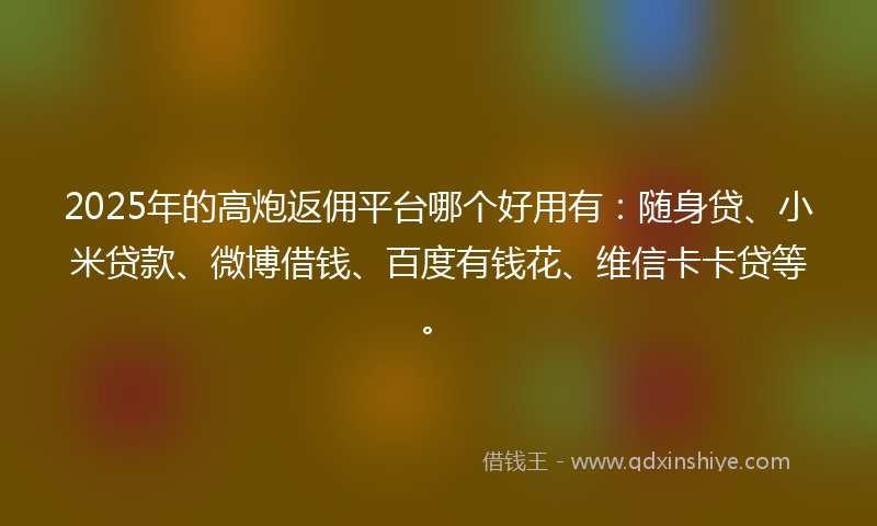 2025年的高炮返佣平台哪个好用有：随身贷、小米贷款、微博借钱、百度有钱花、维信卡卡贷等。