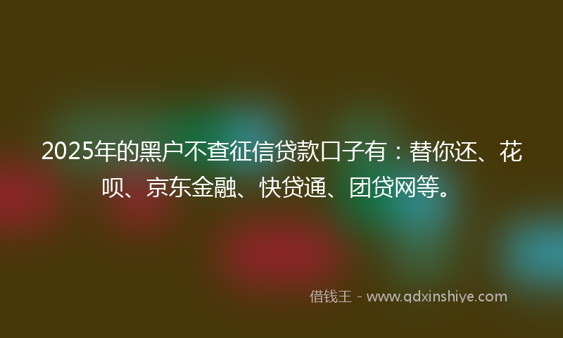 2025年的黑户不查征信贷款口子有：替你还、花呗、京东金融、快贷通、团贷网等。