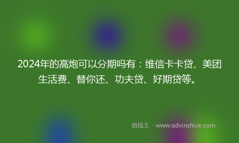 2024年的高炮可以分期吗有：维信卡卡贷、美团生活费、替你还、功夫贷、好期贷等。