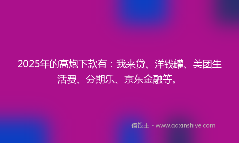 2025年的高炮下款有：我来贷、洋钱罐、美团生活费、分期乐、京东金融等。