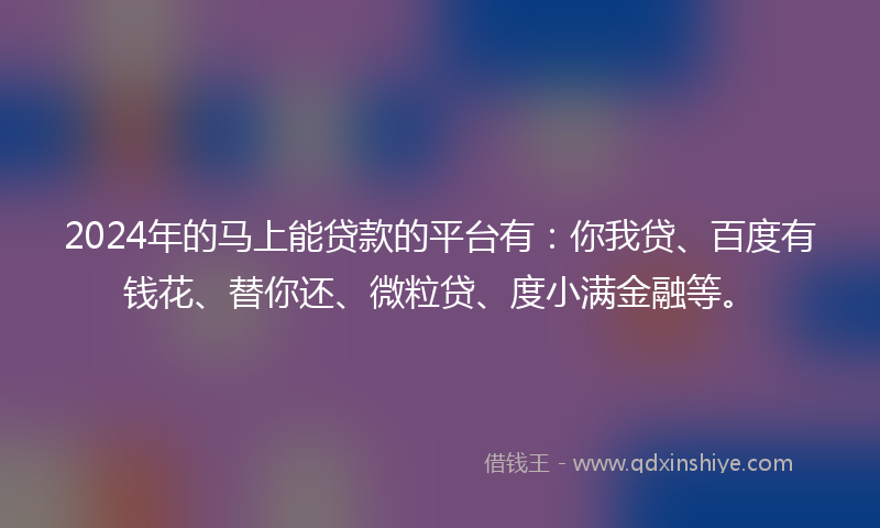 2024年的马上能贷款的平台有：你我贷、百度有钱花、替你还、微粒贷、度小满金融等。