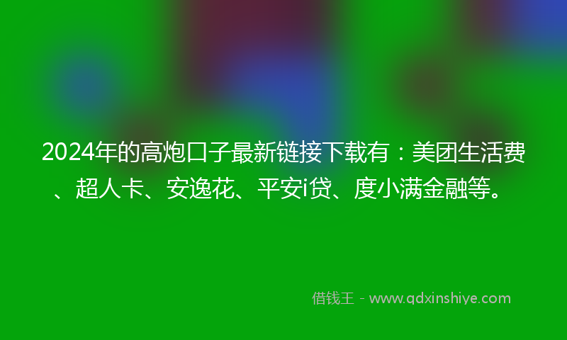 2024年的高炮口子最新链接下载有：美团生活费、超人卡、安逸花、平安i贷、度小满金融等。