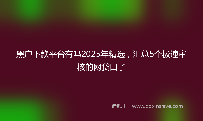 黑户下款平台有吗2025年精选，汇总5个极速审核的网贷口子