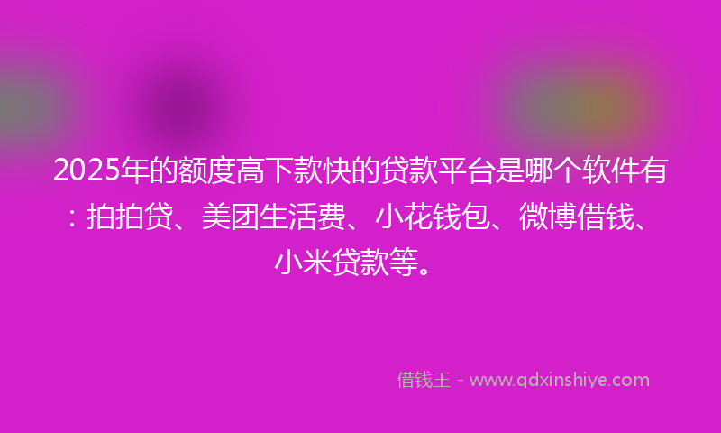 2025年的额度高下款快的贷款平台是哪个软件有：拍拍贷、美团生活费、小花钱包、微博借钱、小米贷款等。