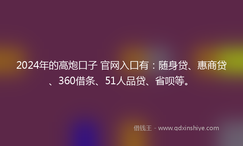 2024年的高炮口子 官网入口有：随身贷、惠商贷、360借条、51人品贷、省呗等。