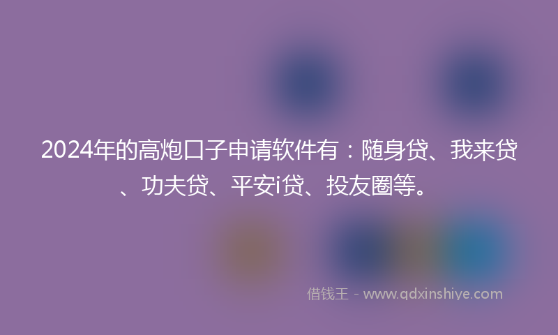 2024年的高炮口子申请软件有：随身贷、我来贷、功夫贷、平安i贷、投友圈等。